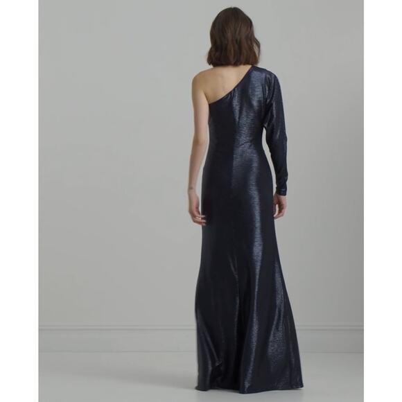 B37 Lauren Ralph Lauren Dress Womens 10 Metallic Knit One Shoulder Old Hollywood - Picture 3 of 8